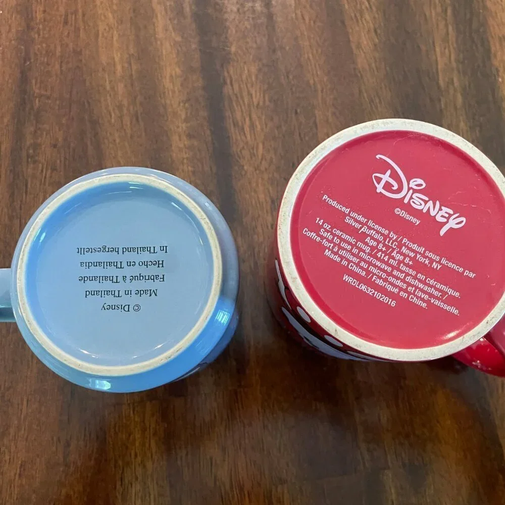 Set of 2 Disney Coffee Tea Mug Mickey & Tigger Red & Blue Ceramic 8/12 Ounce